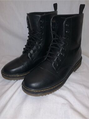 Charlies Black Lace-Up Combat Boots with Yellow Stitching